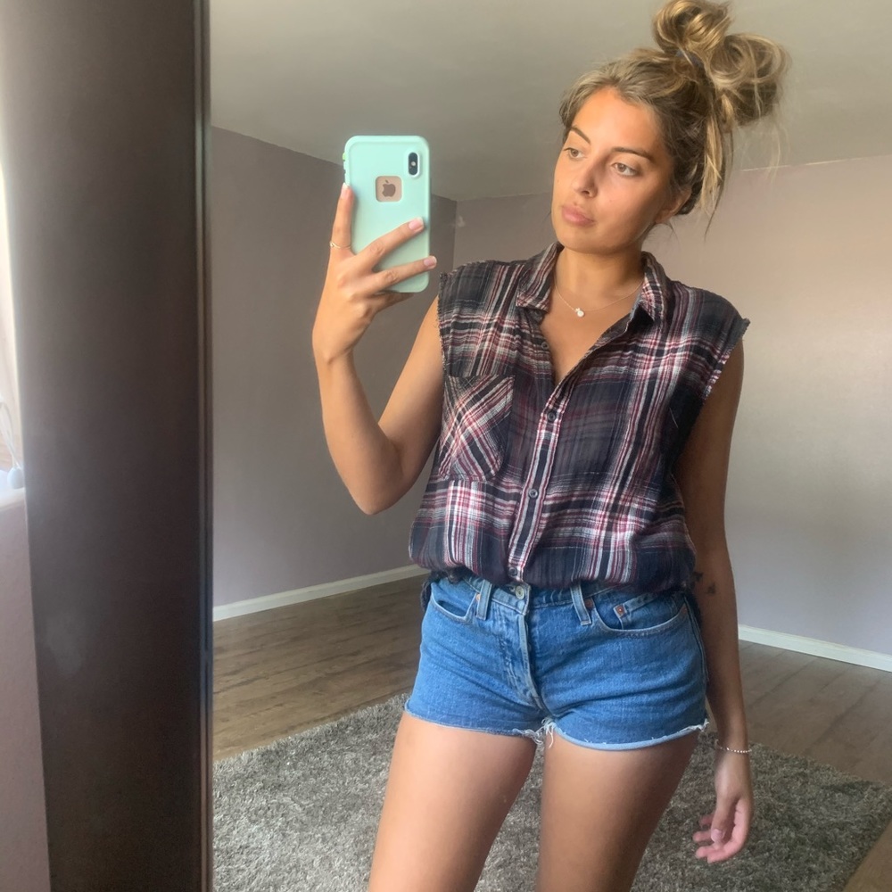 Flannel tunic cut off sleeve (M)